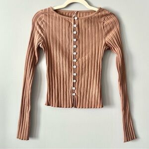 Free People Tilly Ribbed Button Front Top | Otter | Size S